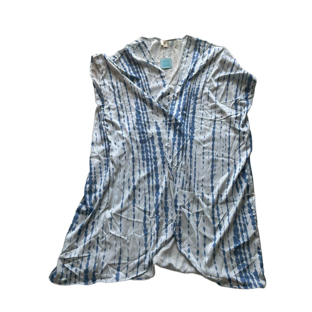 Hayden Los Angeles Caftan Swim Cover Up One Size Blue White Tie Dye Shibori NWT